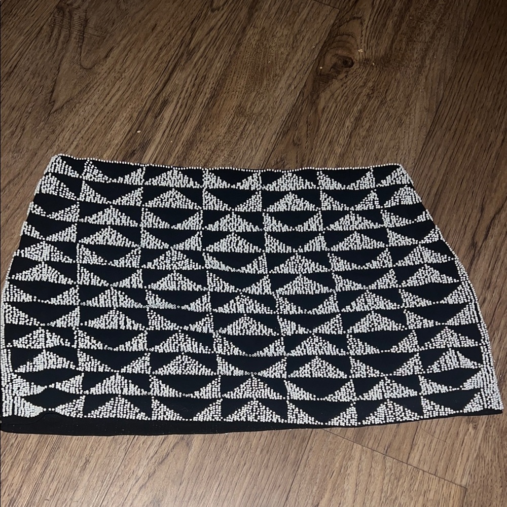 Zara Black and White beaded Geometric Mini Skirt